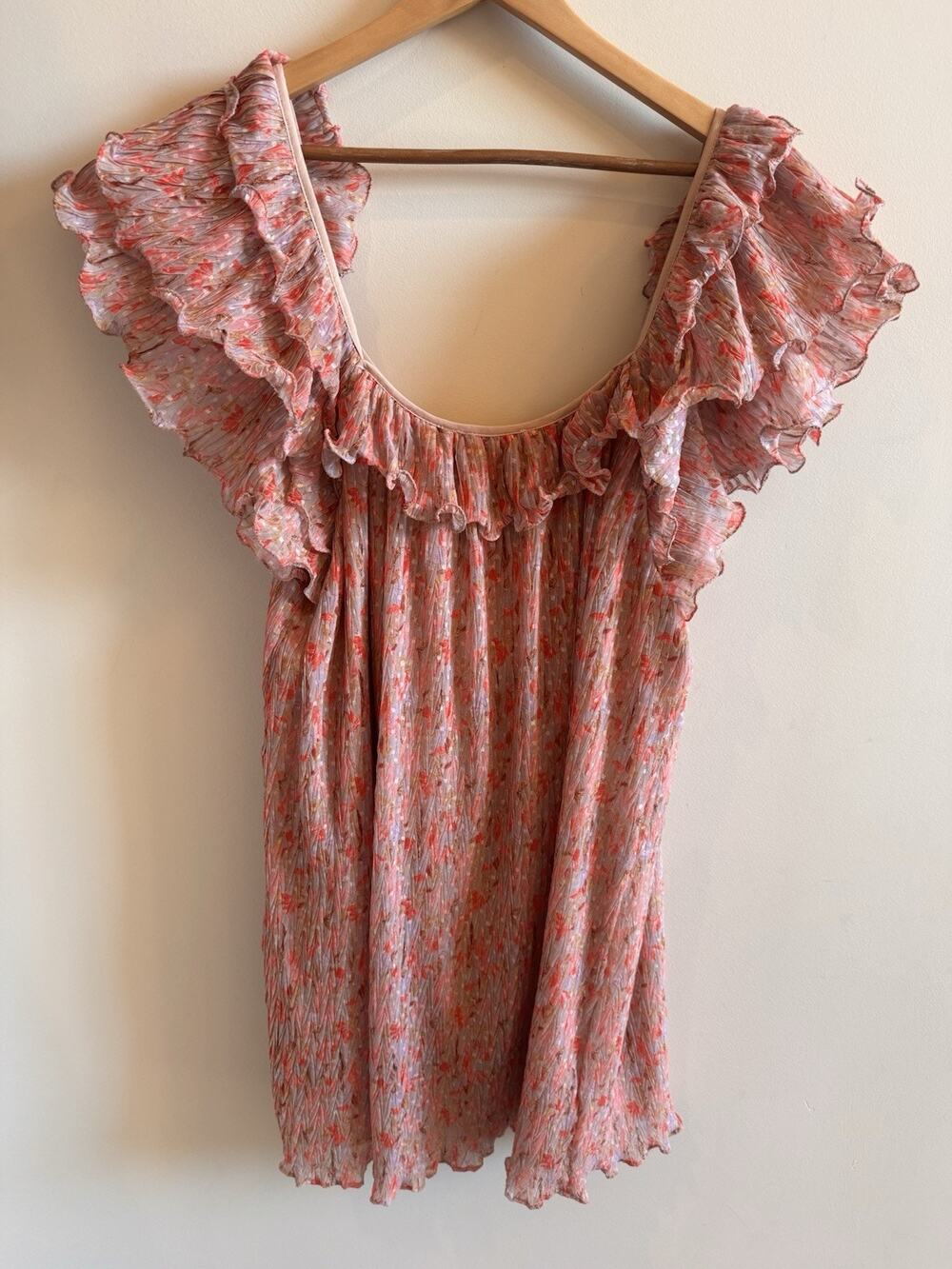 Anthropologie LetMeBe Sundress Large Pink Ruffled Off Shoulder Mini Dress Boho